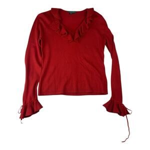 Lauren Ralph Lauren women's large ruffle neck sleeve red knit silk cashmere